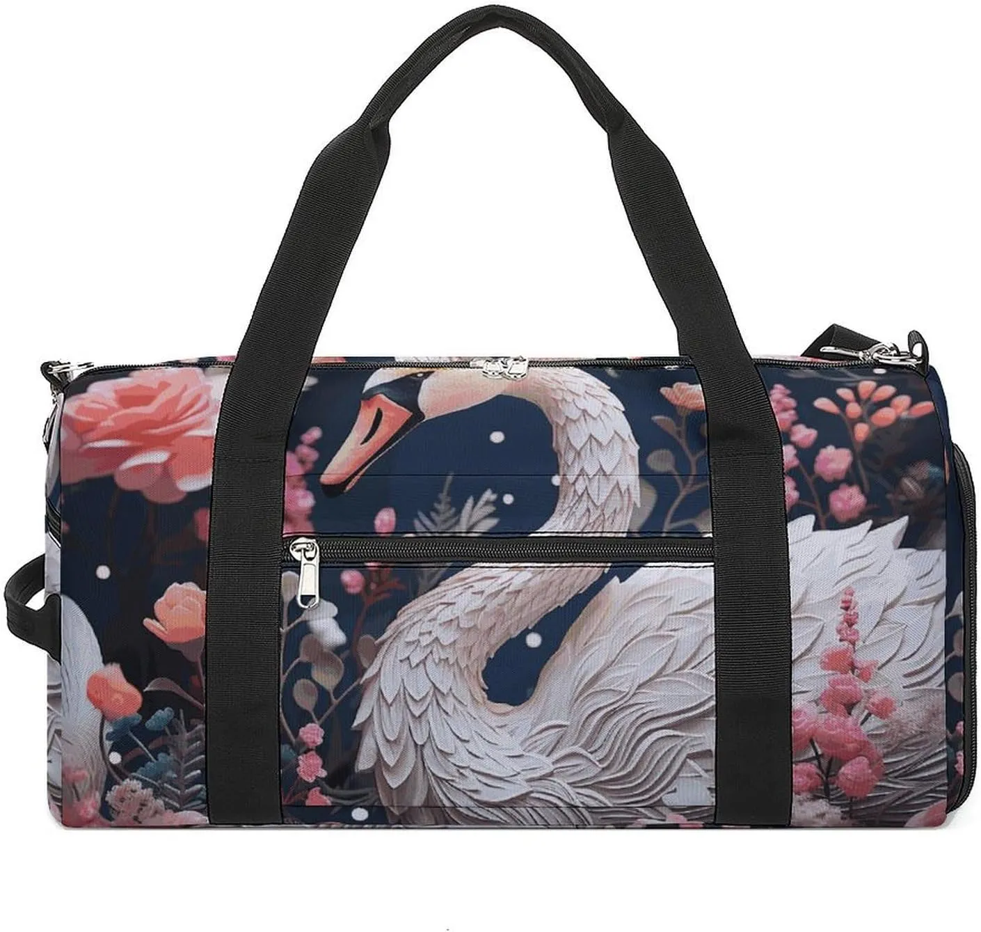 Gym Bag Floral Swan Duffel Bag for Men Women Overnight Bag with Shoe Compartment Workout Bags