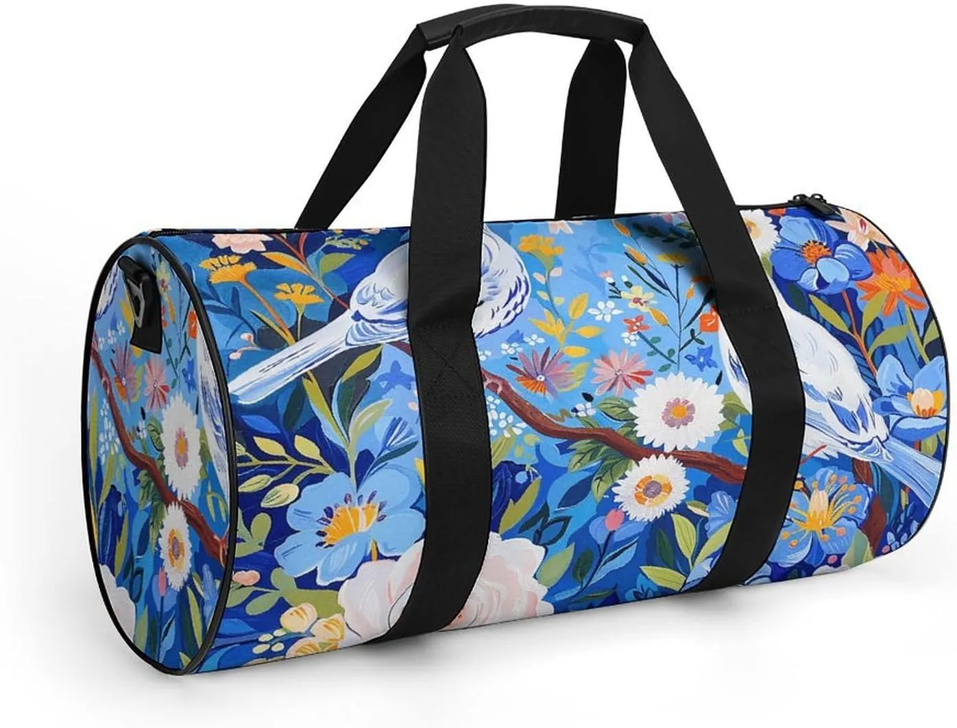Gym Bag Flowers And White Birds Duffel Bag for Men Women Overnight Bag with Shoe Compartment Workout Bags