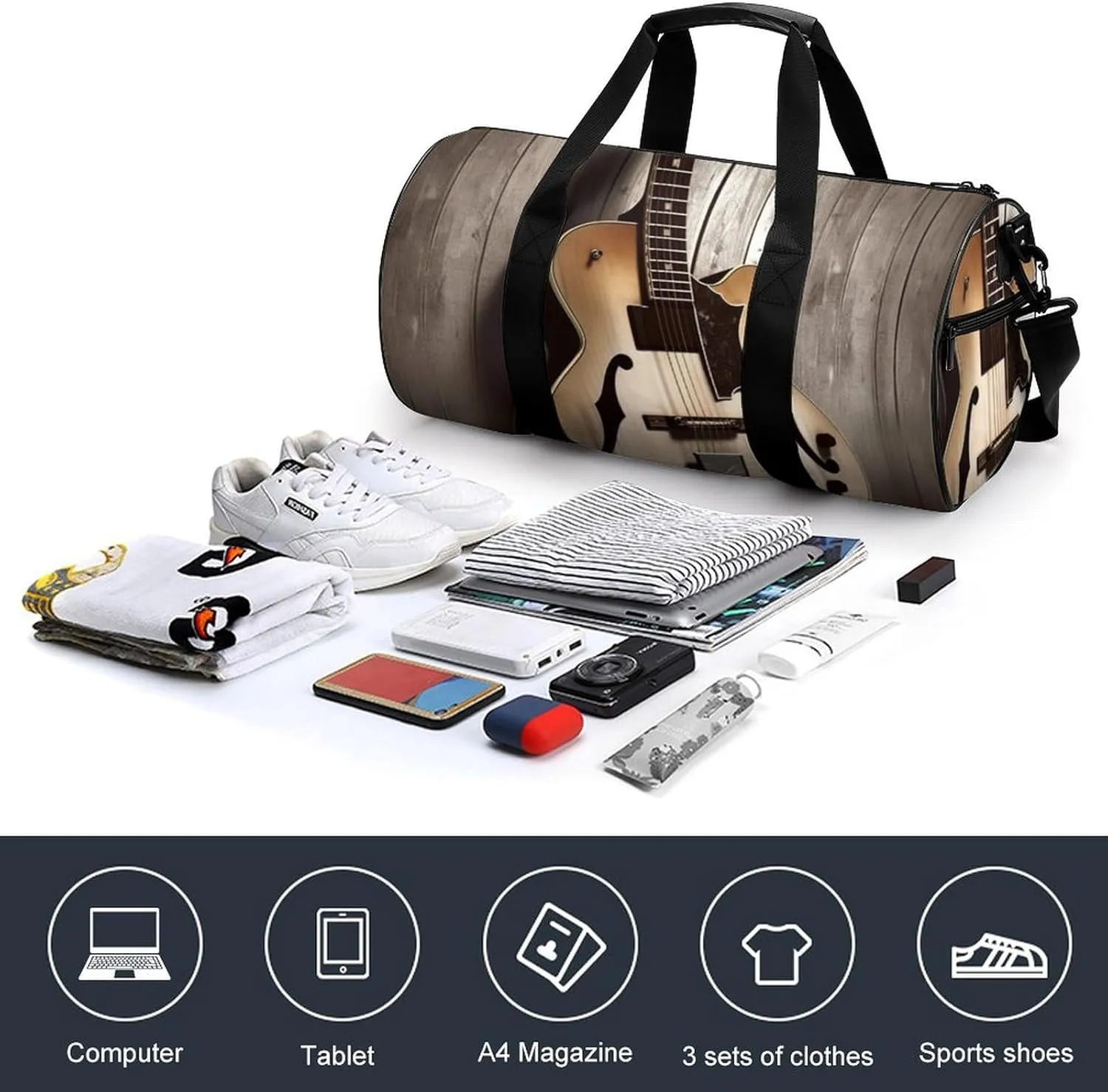 Gym Bag Guitar Pictures Duffel Bag for Men Women Overnight Bag with Shoe Compartment Workout Bags