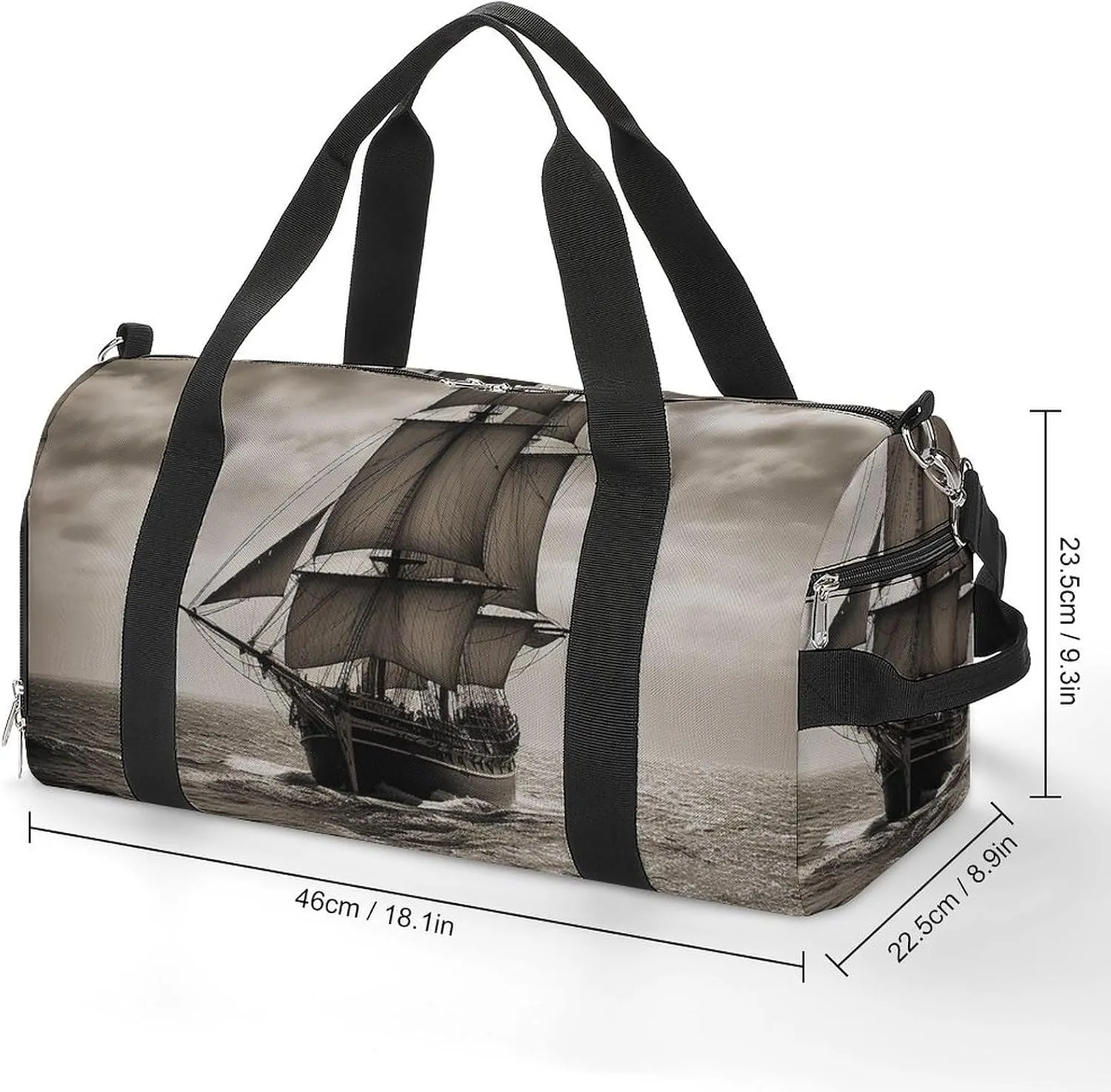 Gym Bag Nautical Sailing Pirate Theme Duffel Bag for Men Women Overnight Bag with Shoe Compartment Workout Bags