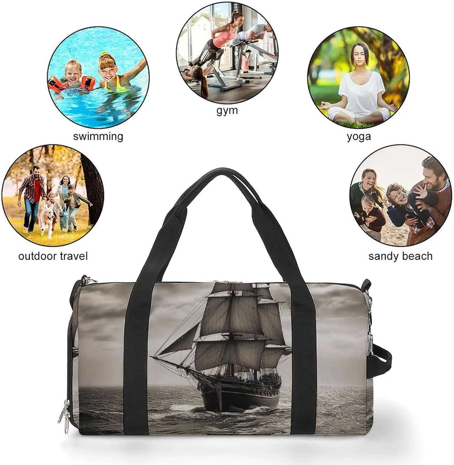 Gym Bag Nautical Sailing Pirate Theme Duffel Bag for Men Women Overnight Bag with Shoe Compartment Workout Bags