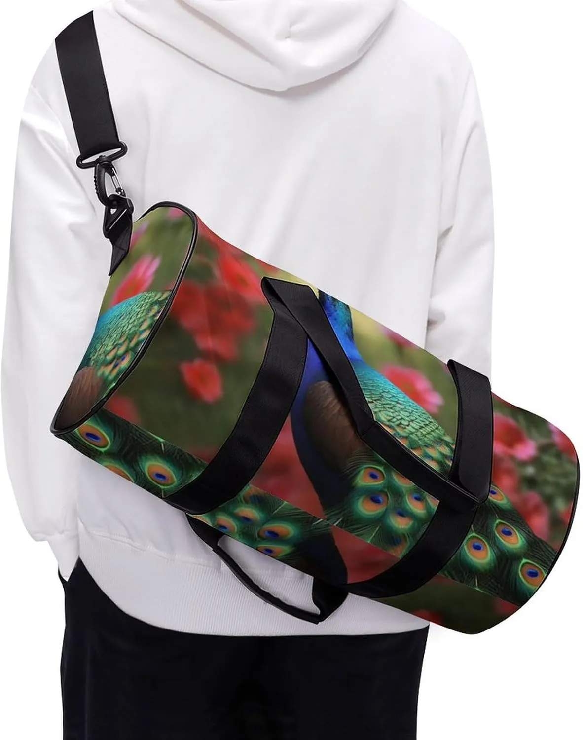 Gym Bag Peacock Flowers Duffel Bag for Men Women Overnight Bag with Shoe Compartment Workout Bags
