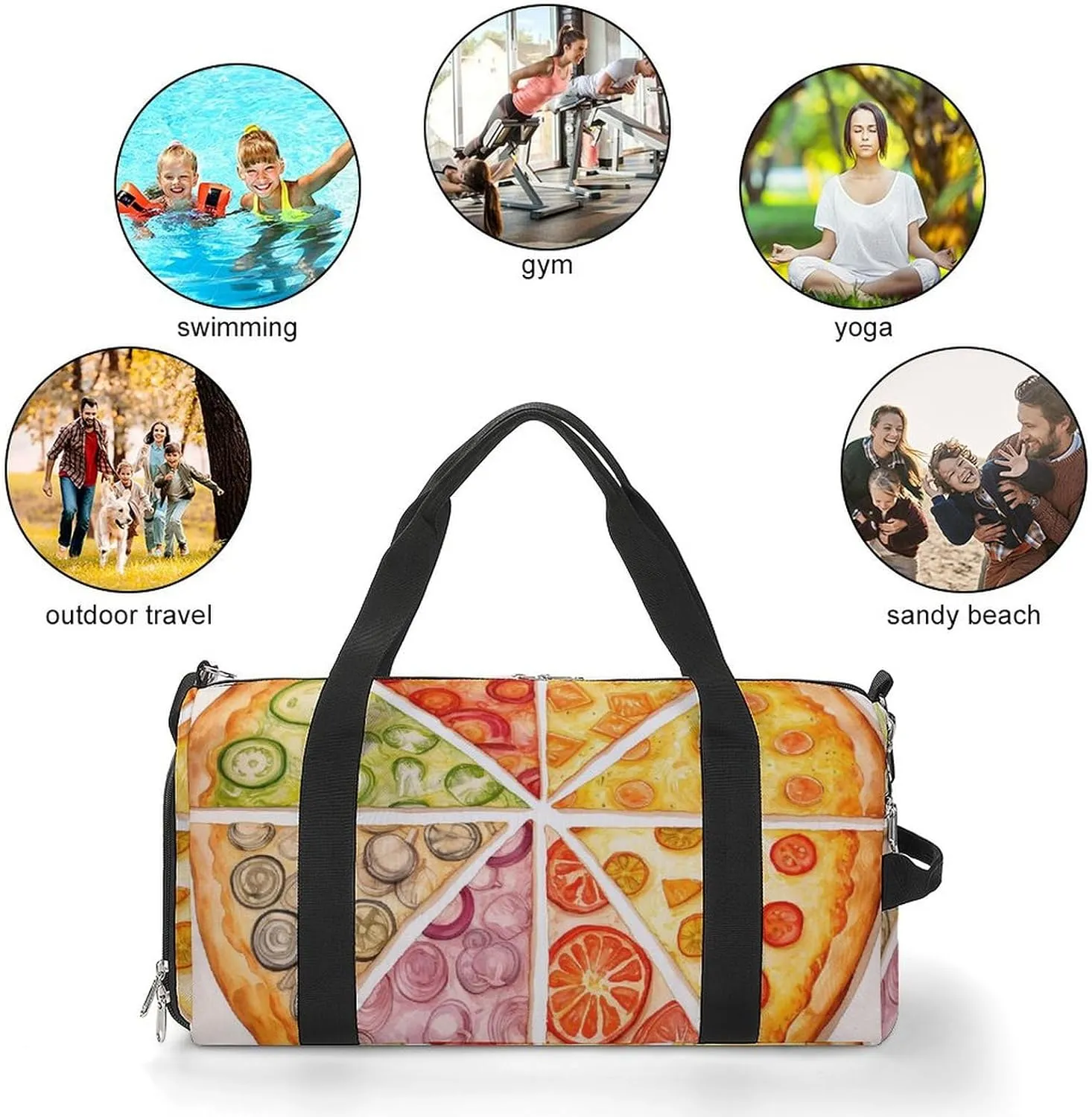 Gym Bag Sliced Pizza Duffel Bag for Men Women Overnight Bag with Shoe Compartment Workout Bags