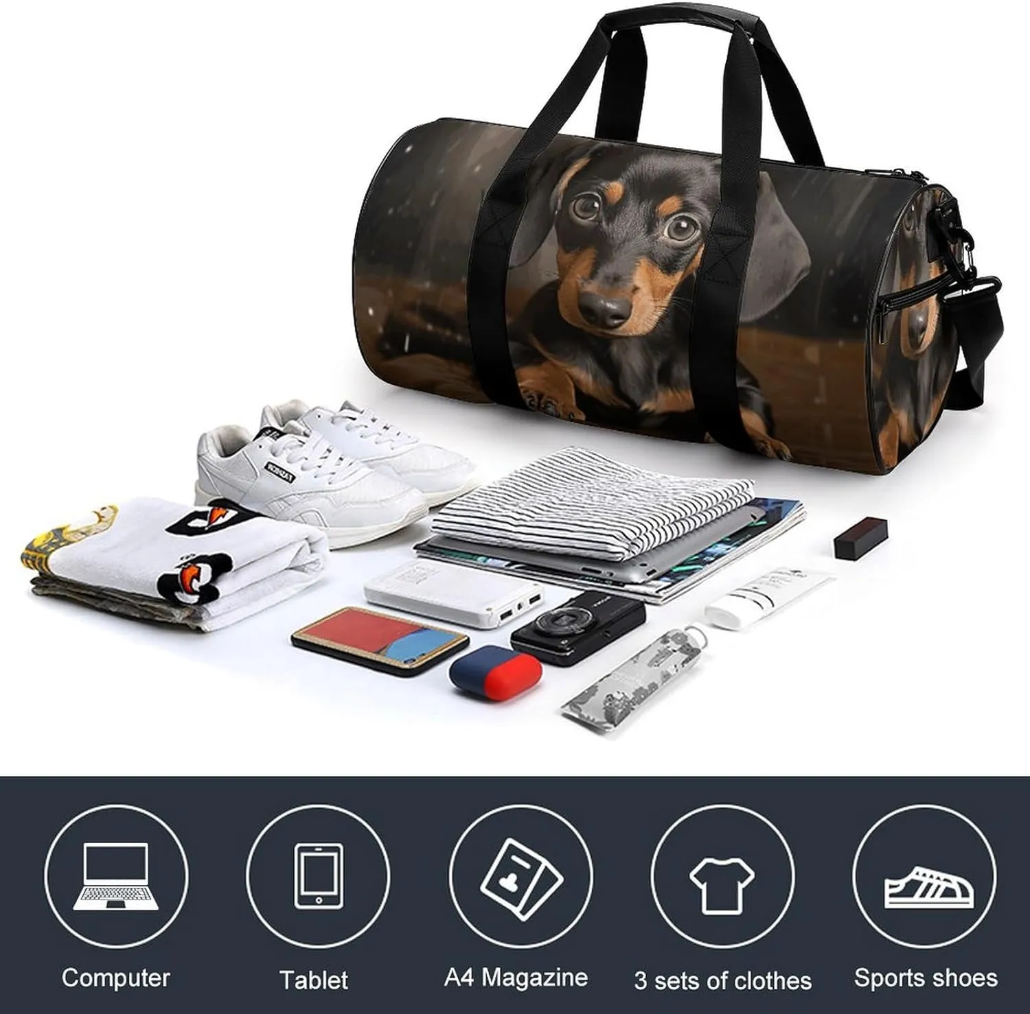 Gym Bags for Men Women Cute Dachshund Duffle Bag Travel Overnight Bag with Shoe Compartment Tote Bags