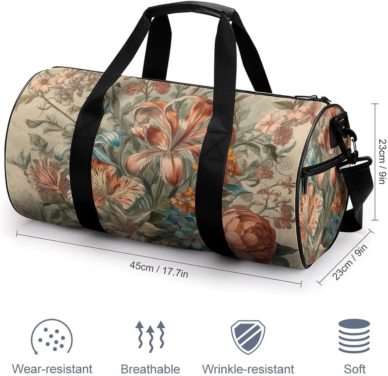 Gym Bags for Men Women Decorative Flowers Duffle Bag Travel Overnight Bag with Shoe Compartment Tote Bags