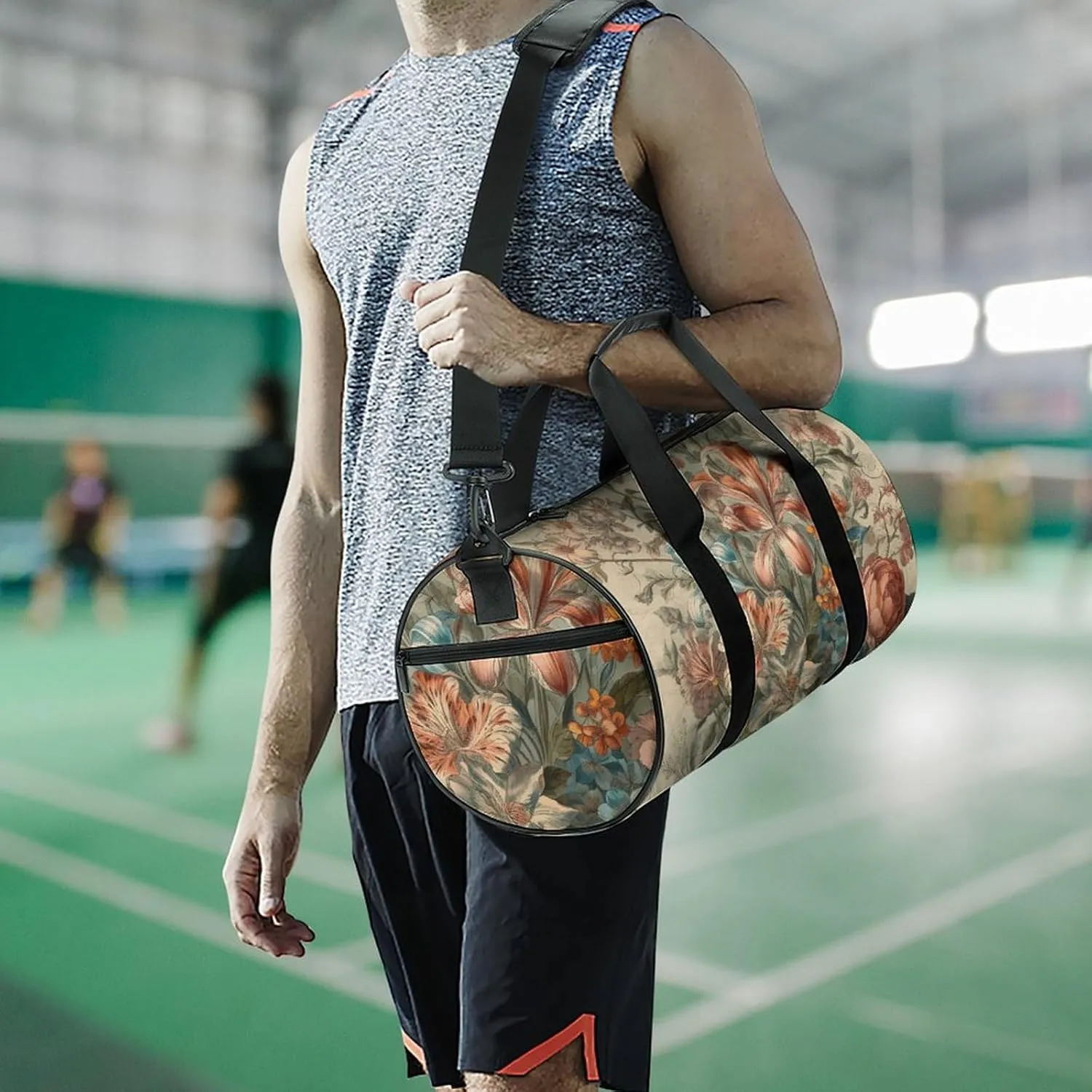 Gym Bags for Men Women Decorative Flowers Duffle Bag Travel Overnight Bag with Shoe Compartment Tote Bags