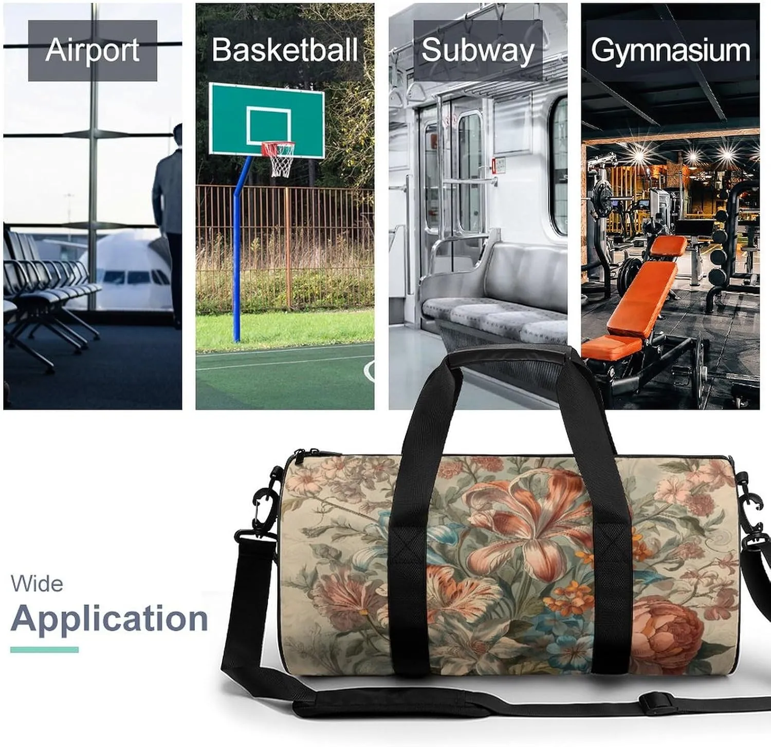 Gym Bags for Men Women Decorative Flowers Duffle Bag Travel Overnight Bag with Shoe Compartment Tote Bags