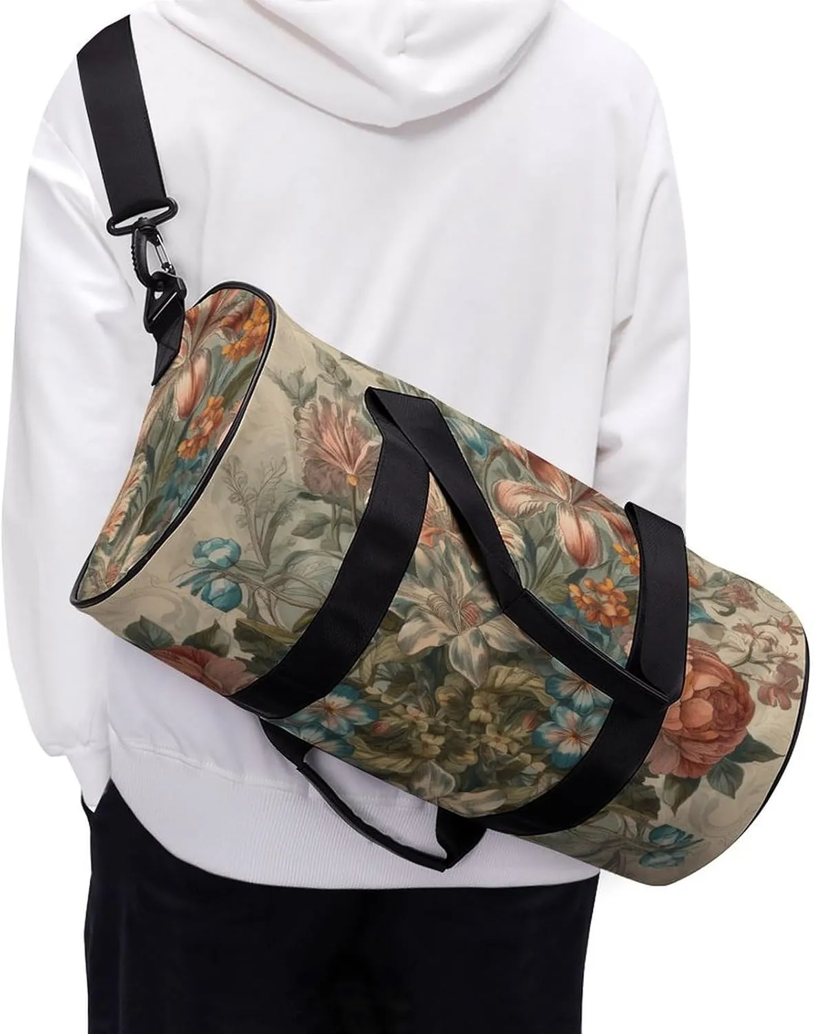 Gym Bags for Men Women Decorative Flowers Duffle Bag Travel Overnight Bag with Shoe Compartment Tote Bags