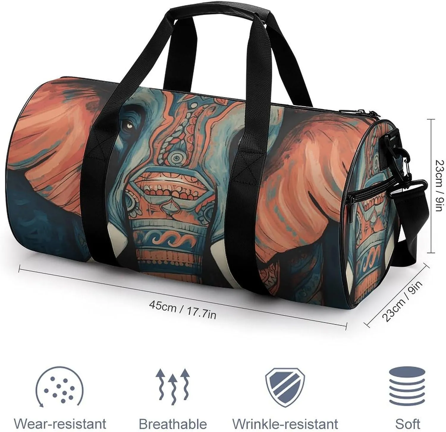 Gym Bags Small Abstract Elephant Duffel Bag Overnight Bag with Shoe Compartment Carryon Bag for Men Women