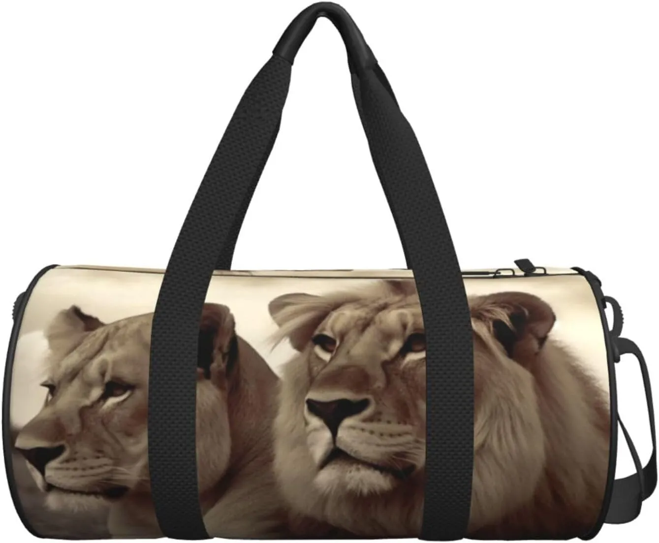 Gym Bags Small African Lion and Lioness Duffel Bag Overnight Bag with Shoe Compartment Carryon Bag for Men Women