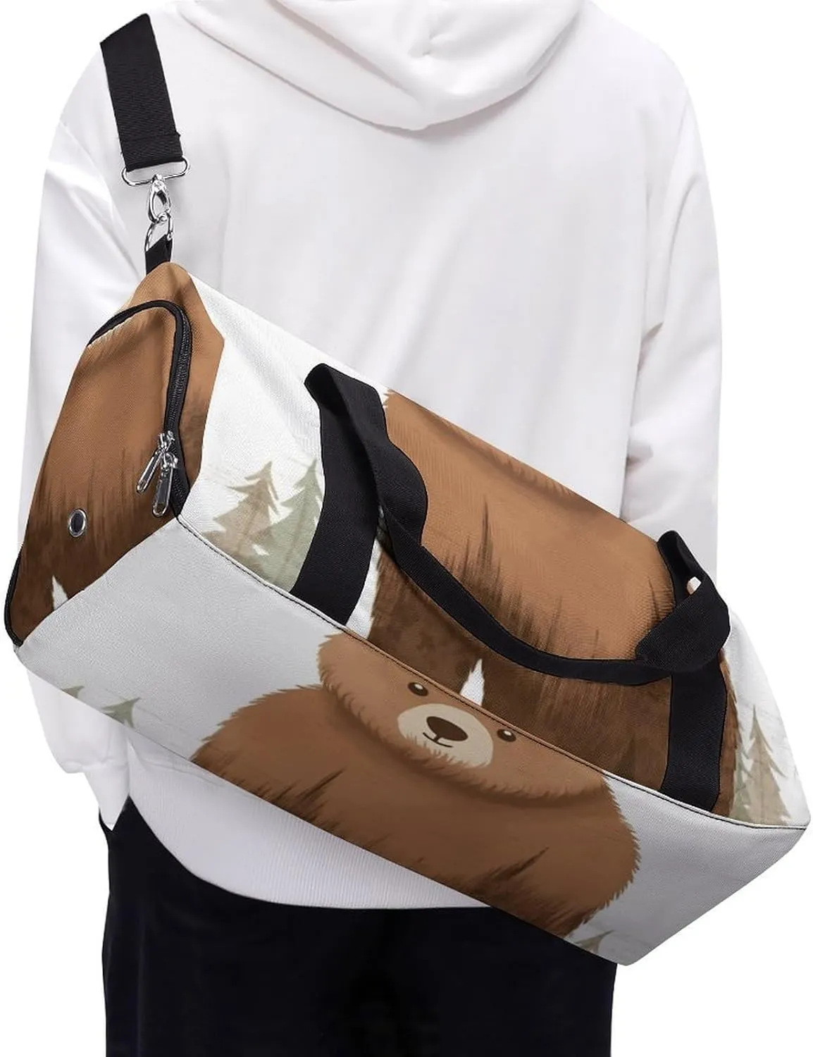Gym Bags Small Animal Bear Duffel Bag Overnight Bag with Shoe Compartment Carryon Bag for Men Women