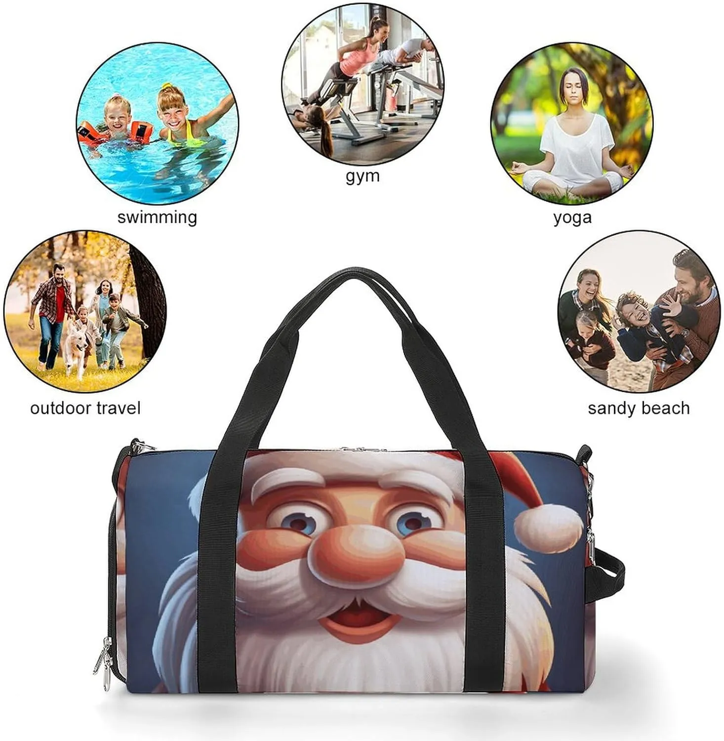 Gym Bags Small Cartoon Santa Claus Duffel Bag Overnight Bag with Shoe Compartment Carryon Bag for Men Women