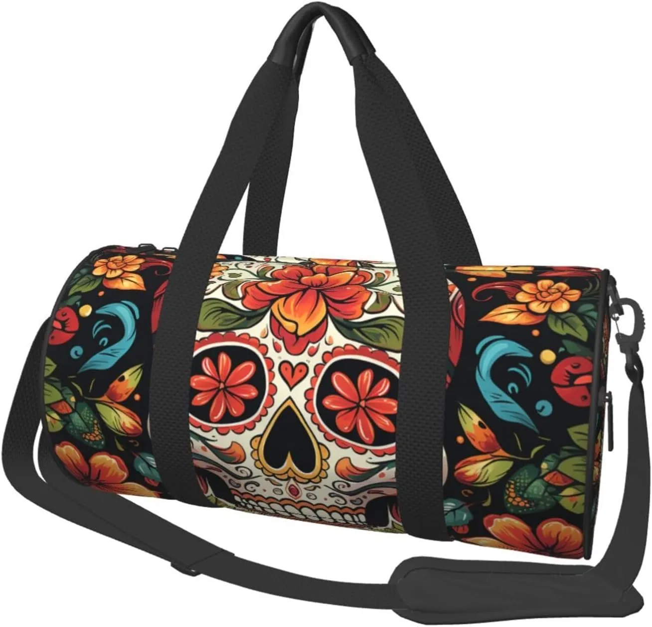 Gym Bags Small Colorful Sugar Skull Duffel Bag Overnight Bag with Shoe Compartment Carryon Bag for Men Women