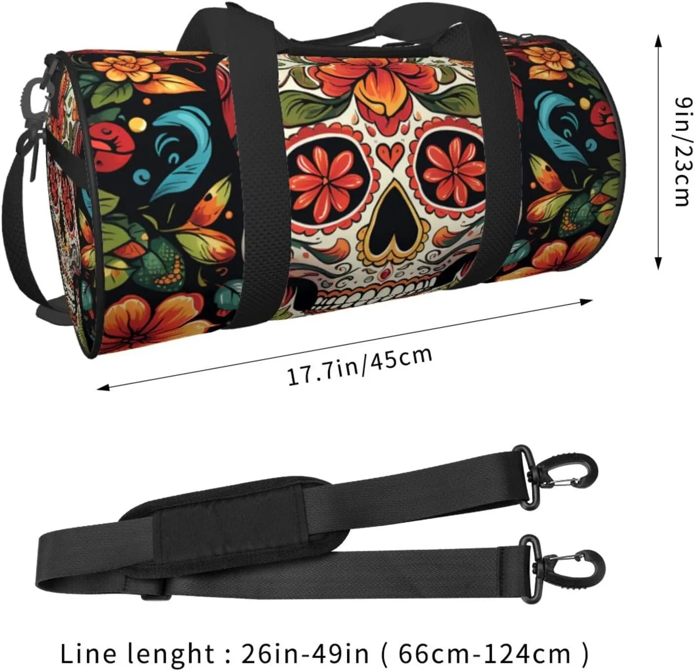 Gym Bags Small Colorful Sugar Skull Duffel Bag Overnight Bag with Shoe Compartment Carryon Bag for Men Women