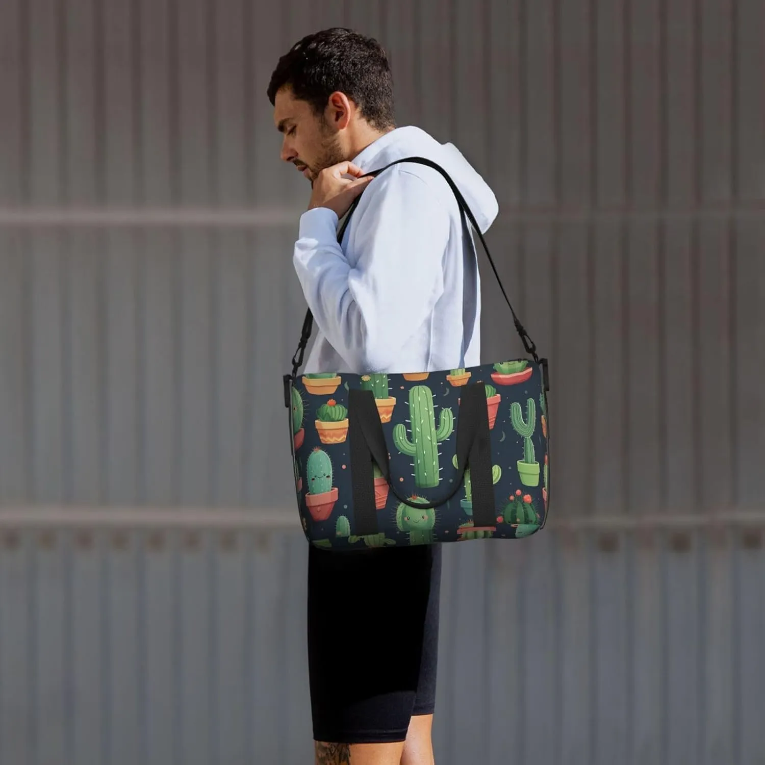 Gym Bags Small Cute Cactus Seamless Illustration Duffel Bag Overnight Bag with Shoe Compartment Carryon Bag for Men Women