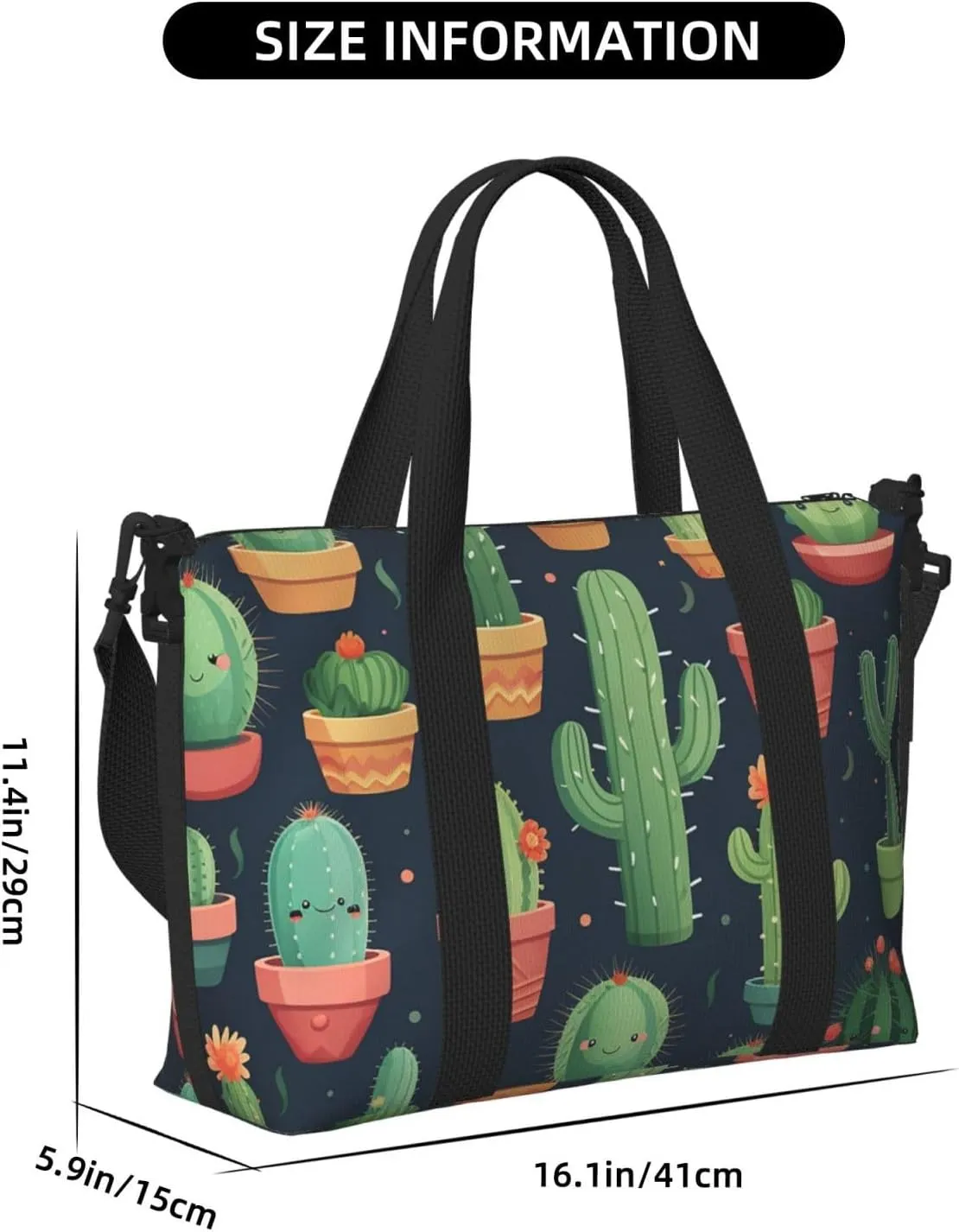 Gym Bags Small Cute Cactus Seamless Illustration Duffel Bag Overnight Bag with Shoe Compartment Carryon Bag for Men Women