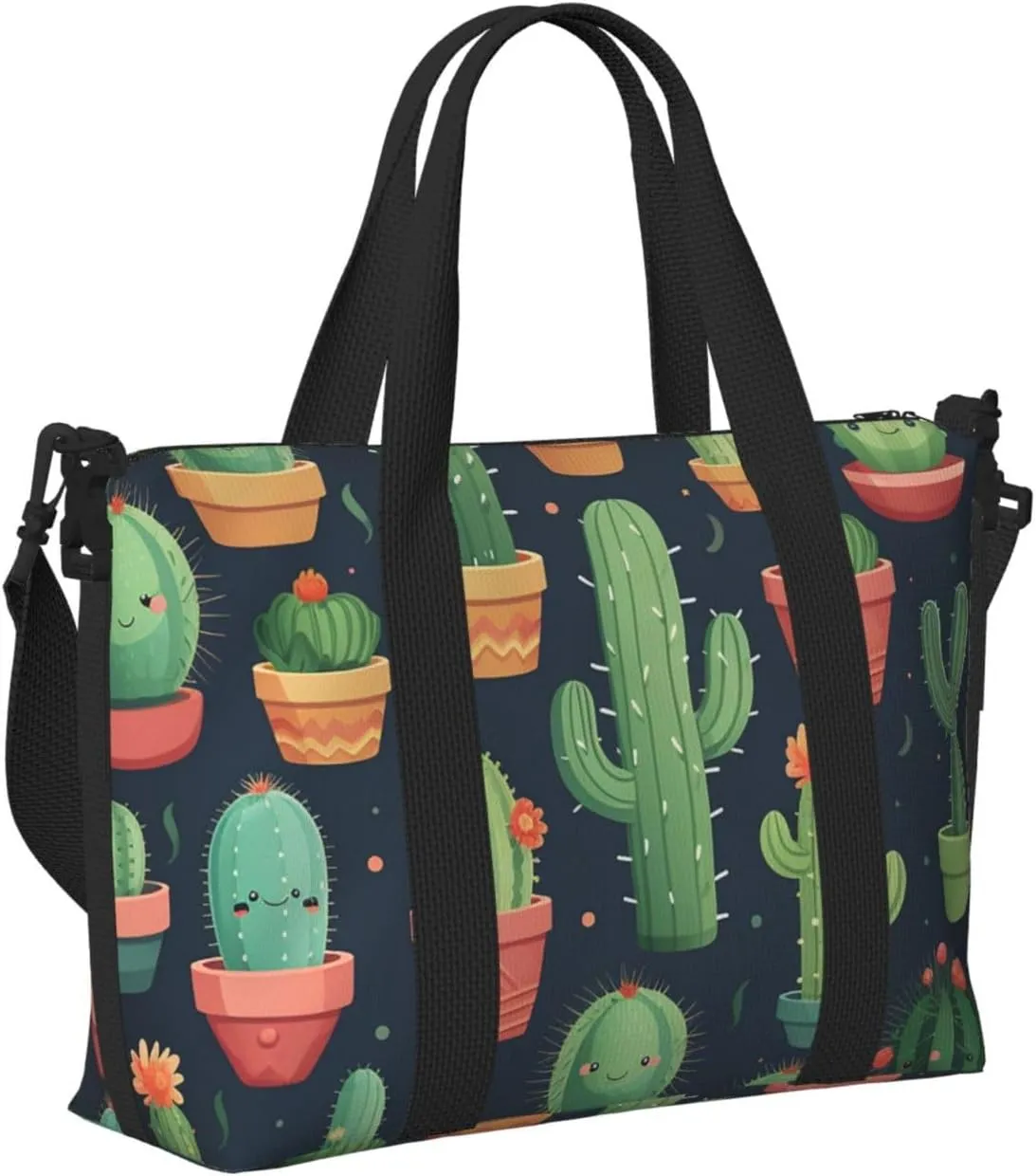 Gym Bags Small Cute Cactus Seamless Illustration Duffel Bag Overnight Bag with Shoe Compartment Carryon Bag for Men Women