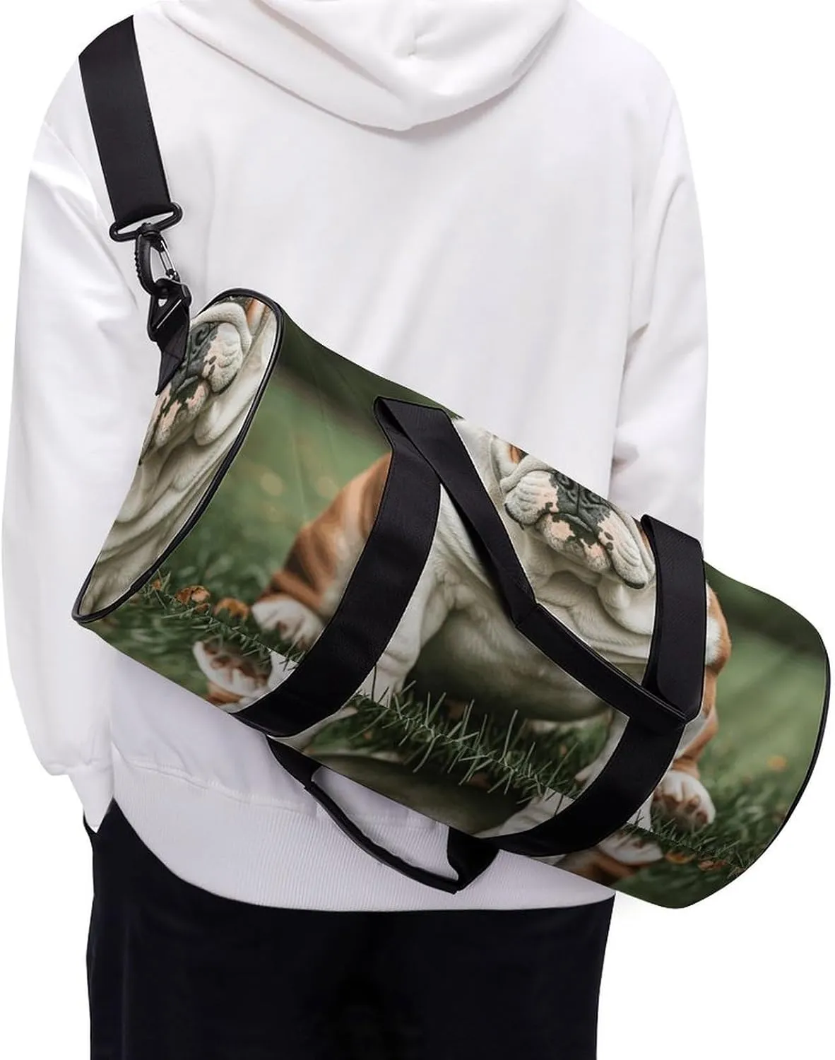 Gym Bags Small Cute English Bulldog Duffel Bag Overnight Bag with Shoe Compartment Carryon Bag for Men Women
