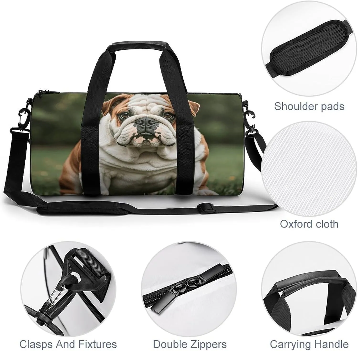 Gym Bags Small Cute English Bulldog Duffel Bag Overnight Bag with Shoe Compartment Carryon Bag for Men Women