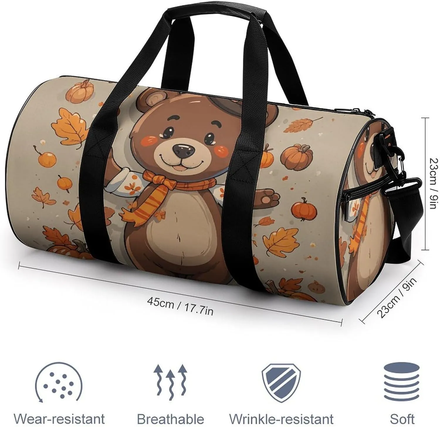 Gym Bags Small Dancing Thanksgiving Bear Duffel Bag Overnight Bag with Shoe Compartment Carryon Bag for Men Women