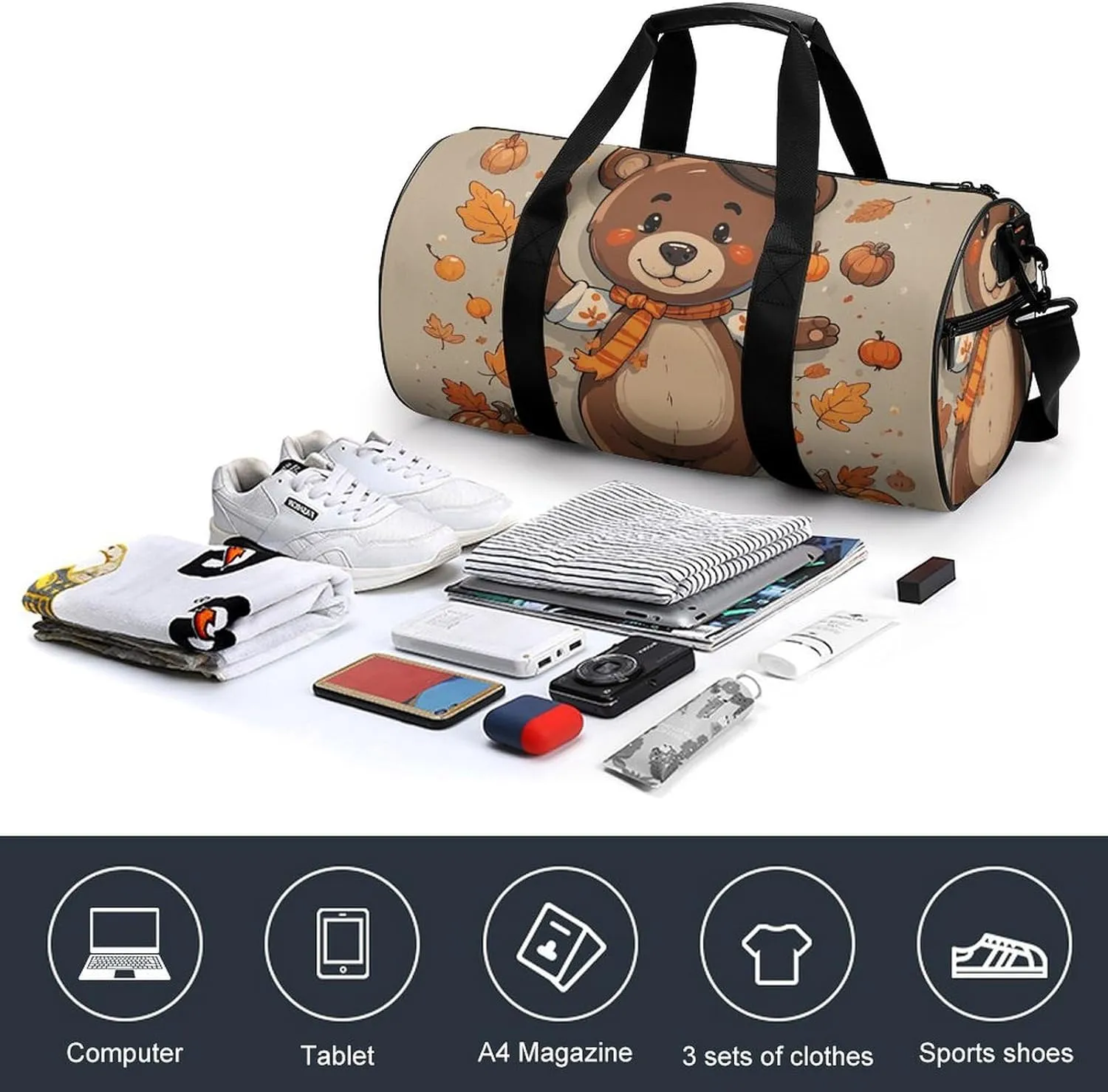 Gym Bags Small Dancing Thanksgiving Bear Duffel Bag Overnight Bag with Shoe Compartment Carryon Bag for Men Women