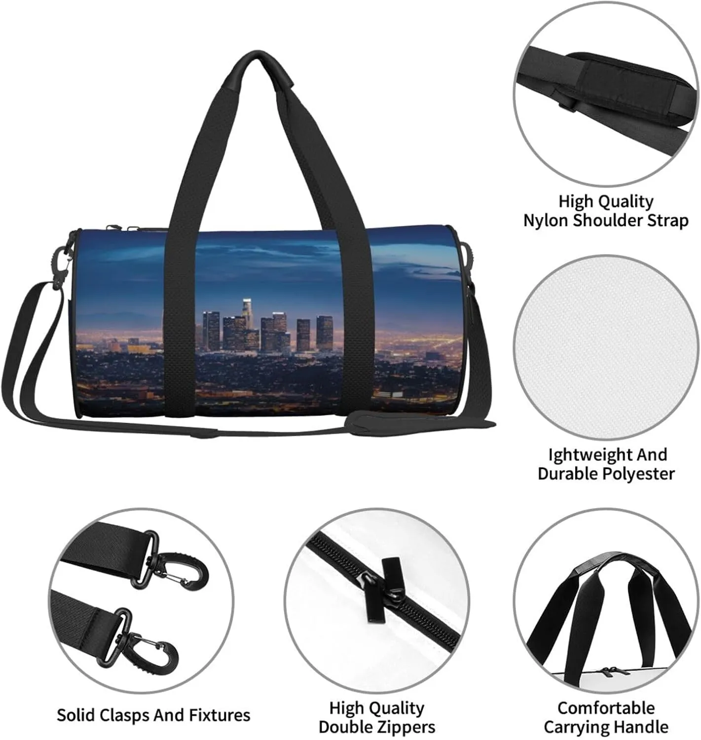 Gym Bags Small Los Angeles Skyline Duffel Bag Overnight Bag with Shoe Compartment Carryon Bag for Men Women