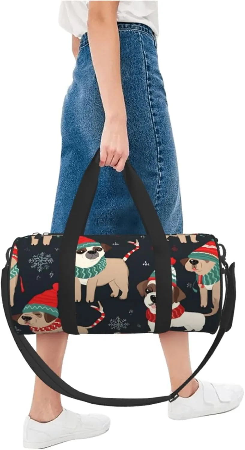 Gym Bags Small Merry Christmas Dog Duffel Bag Overnight Bag with Shoe Compartment Carryon Bag for Men Women