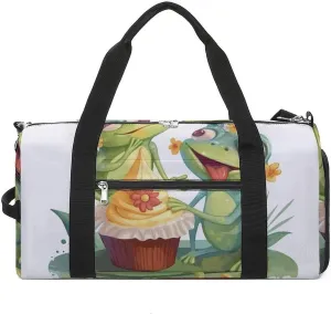 Gym Bags Small Two Frogs Eating Cake Duffel Bag Overnight Bag with Shoe Compartment Carryon Bag for Men Women