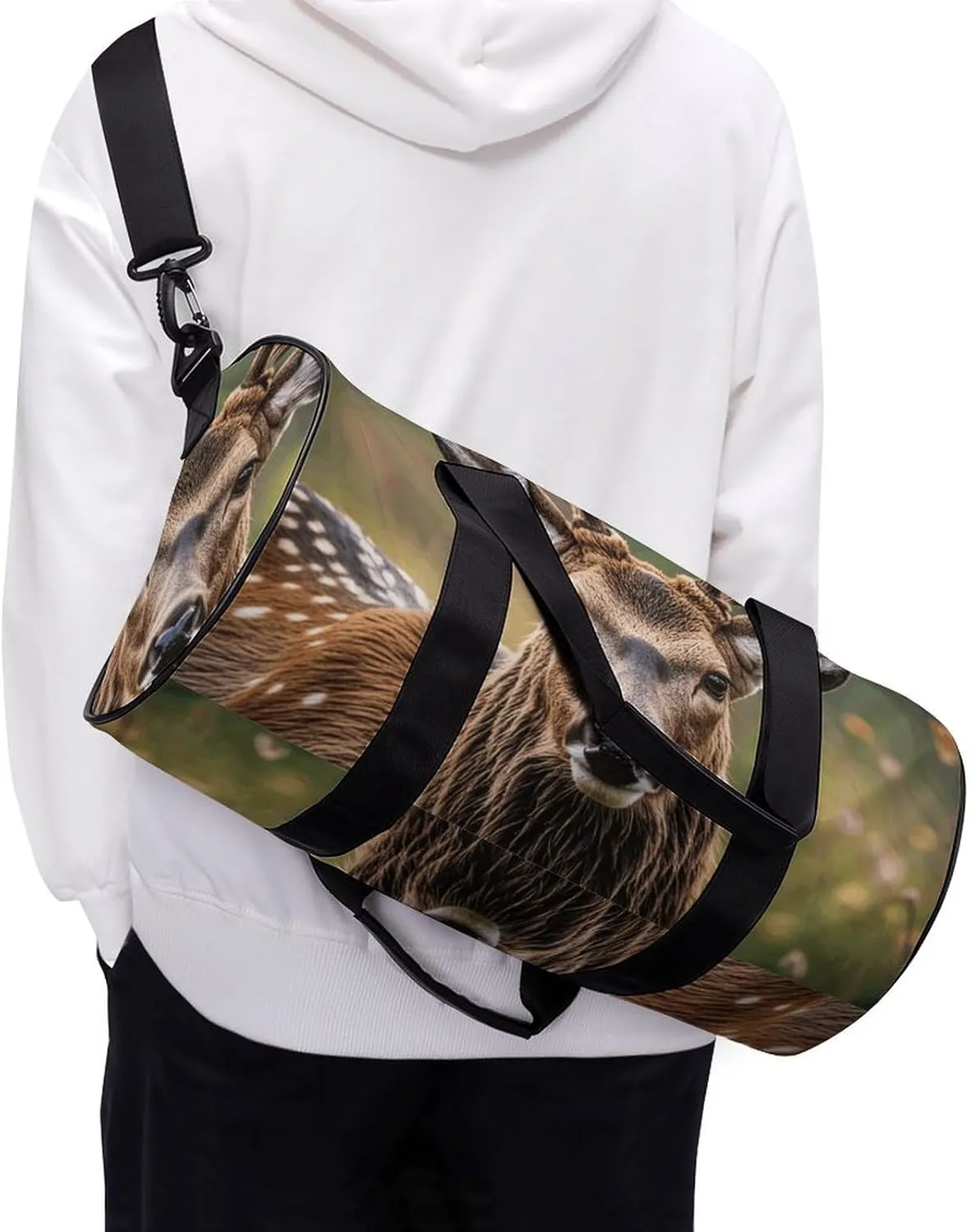 Gym Bags Small Wildlife Deer Bear Elk Duffel Bag Overnight Bag with Shoe Compartment Carryon Bag for Men Women