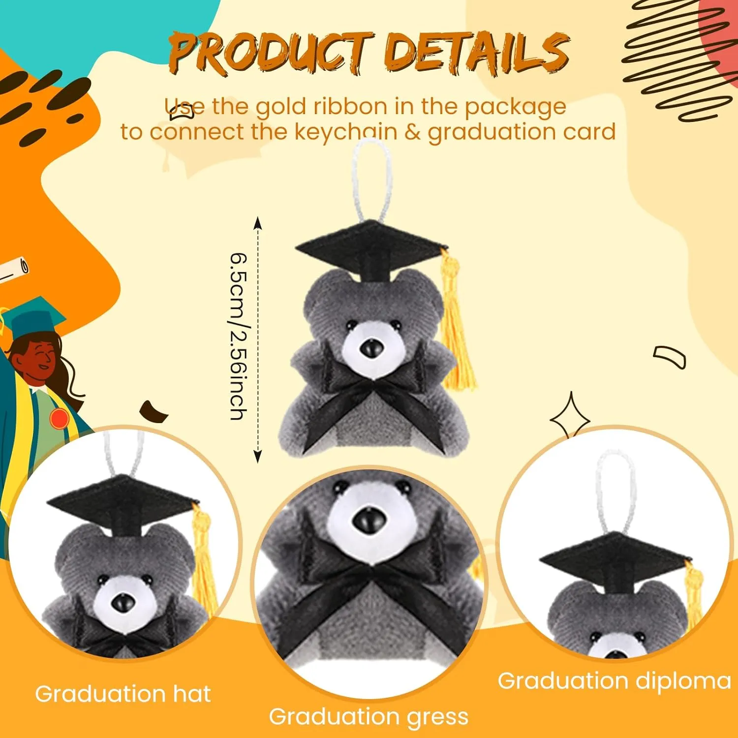 Hanaive 30 Sets Graduation Stuffed Animal Bulk Mini Animal with Grad Cap Card Bag Small Plush for Kindergartner College Gifts