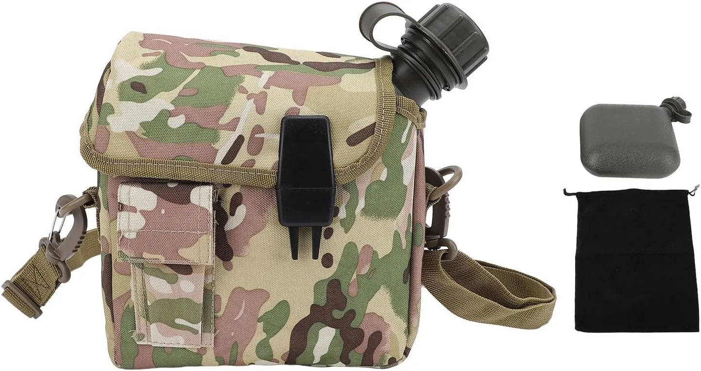 Hand Carry Camping Water Bottle 1.5L Large Capacity Portable Flat Adjustable Strap Water Container Kit with Waist Bag for Outdoor Sports Hiking (cp)