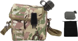 Hand Carry Camping Water Bottle 1.5L Large Capacity Portable Flat Adjustable Strap Water Container Kit with Waist Bag for Outdoor Sports Hiking (cp)