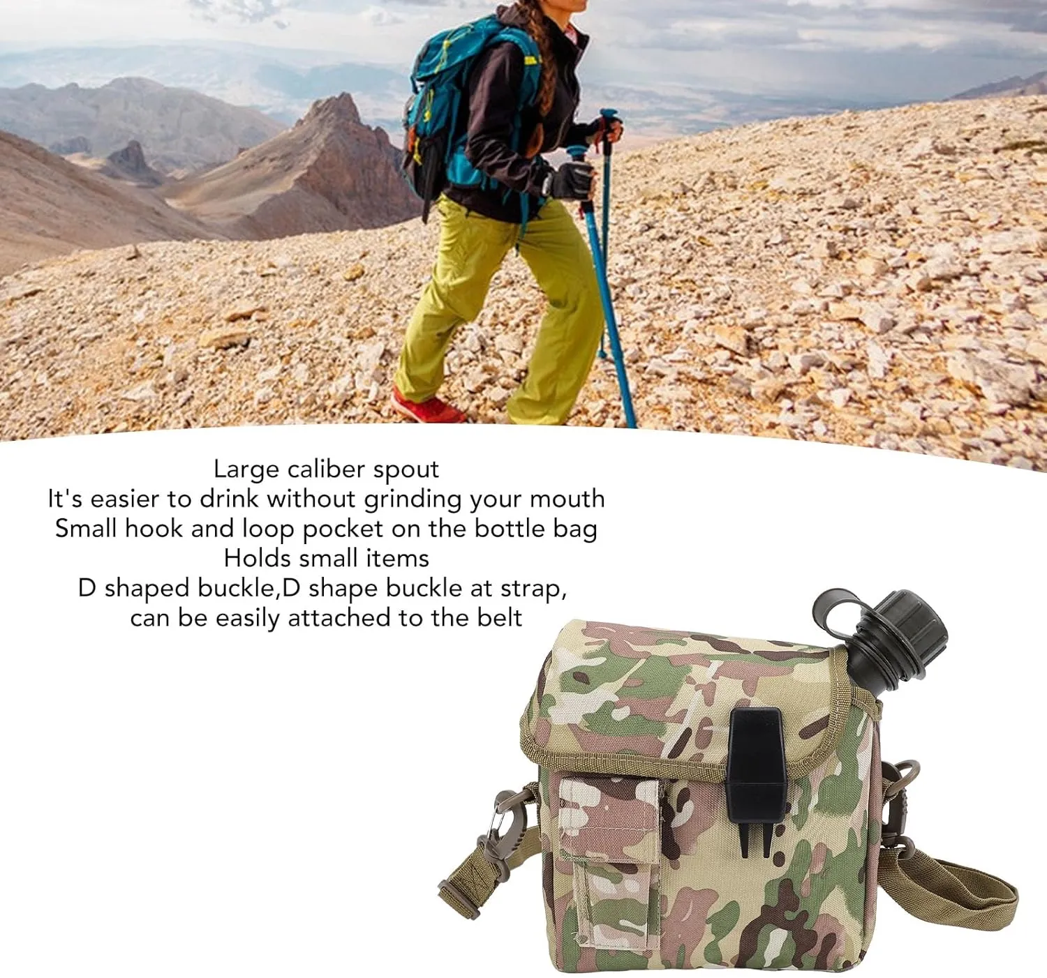 Hand Carry Camping Water Bottle 1.5L Large Capacity Portable Flat Adjustable Strap Water Container Kit with Waist Bag for Outdoor Sports Hiking (cp)