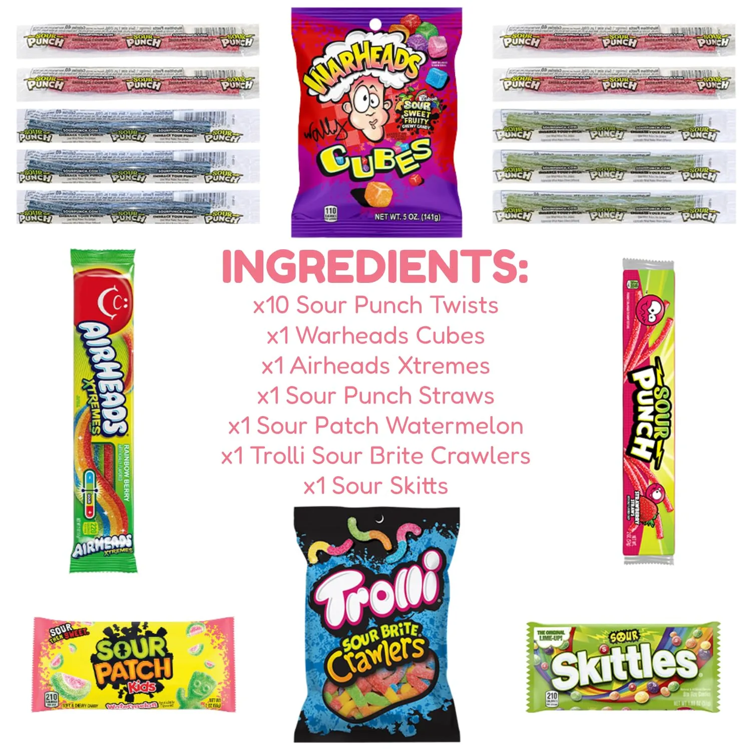 Hangry Kit Sending You a Giant Hug Sour Candy Kit - 16-Piece Variety Pack with all Your Favorite Sour Candy Classics in a 'Sending You a Giant Hug' Themed Gift Box.