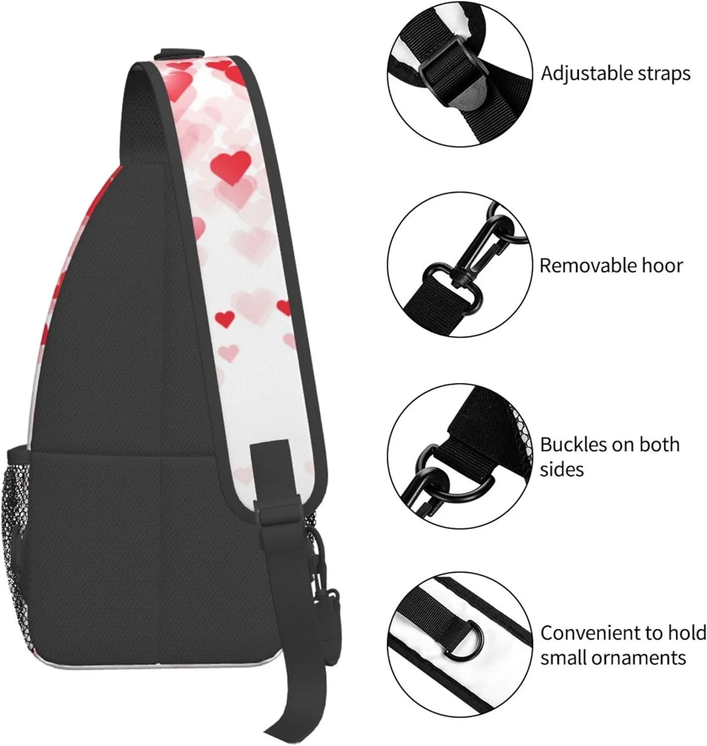 Happy Valentine Day Sling Backpack Crossbody Bag, Chest Bag Daypack for Outdoors Hiking Traveling