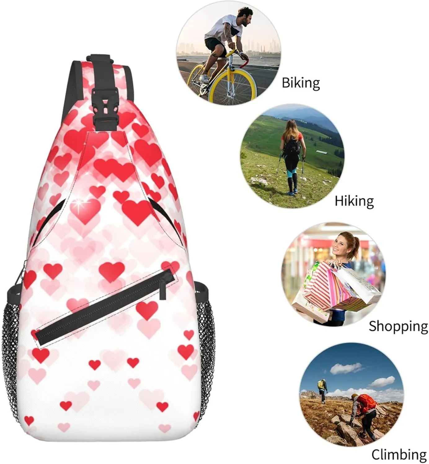 Happy Valentine Day Sling Backpack Crossbody Bag, Chest Bag Daypack for Outdoors Hiking Traveling