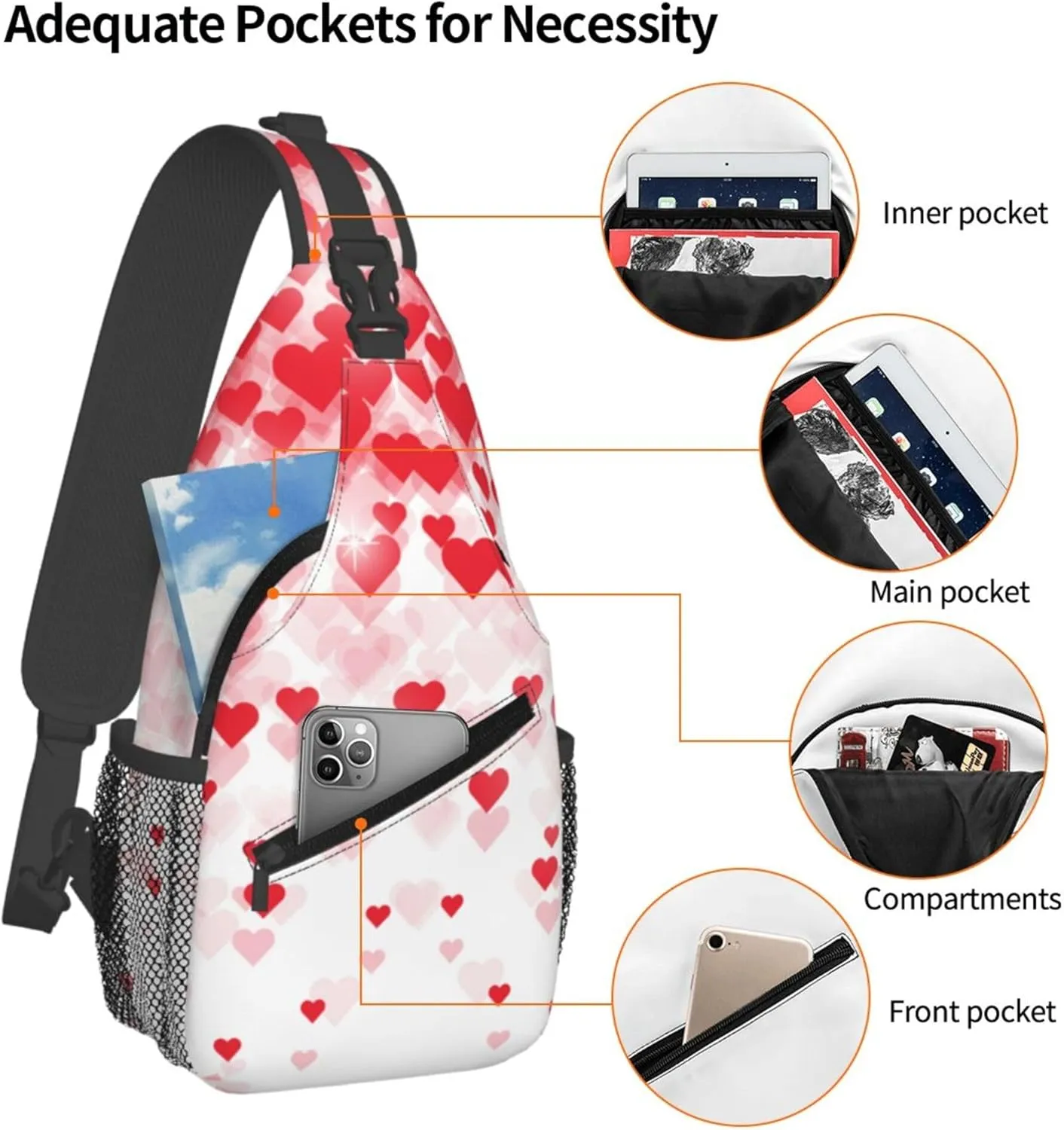 Happy Valentine Day Sling Backpack Crossbody Bag, Chest Bag Daypack for Outdoors Hiking Traveling