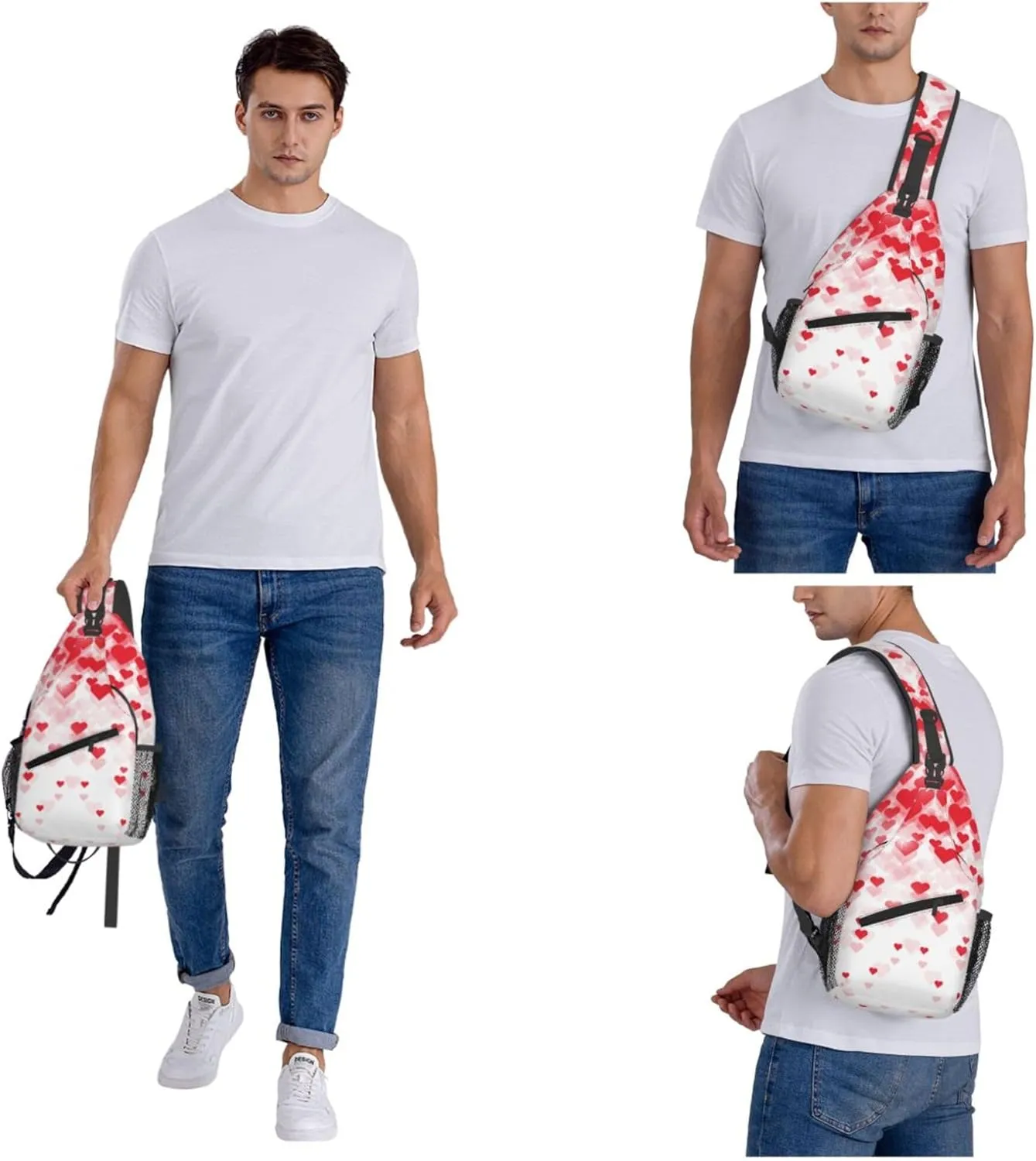 Happy Valentine Day Sling Backpack Crossbody Bag, Chest Bag Daypack for Outdoors Hiking Traveling