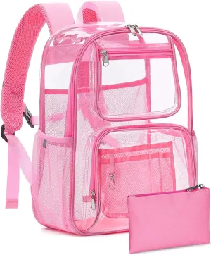 Heavy Duty Clear Backpack For Women Men Boys Girls, Large Clear Bookbag For School, 17 Inch See Through Backpack