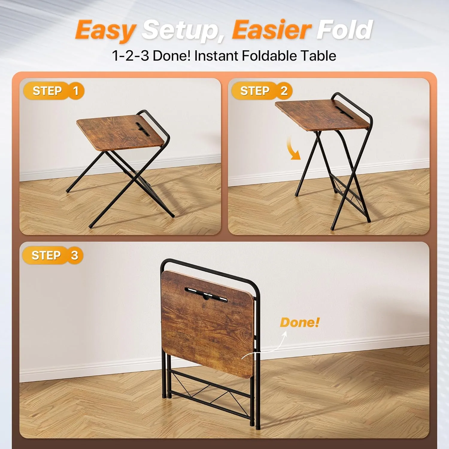Huuger Folding Desk with 3-Level Adjustable Height and Tablet Slot, 24 Inch Foldable Computer Desk for Small Spaces, Space Saving, Writing Work Table for Home Office, Bedroom, Study, Rustic Brown