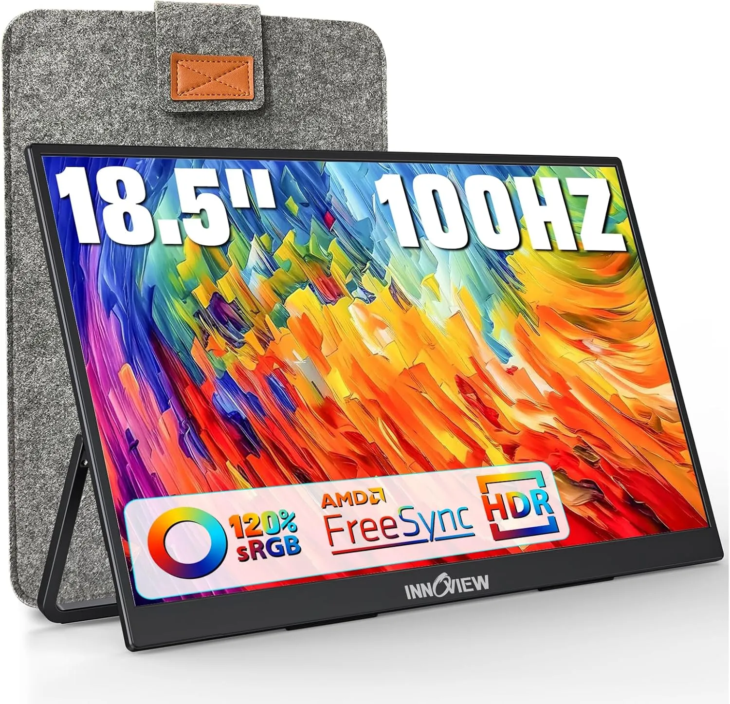 InnoView Portable Monitor 18.5 inch 100HZ 120% sRGB, 1080P FHD IPS Large Portable Monitor for Laptop USB C HDMI HDR Travel Monitor with Kickstand Mac PC Xbox PS4/5 Switch
