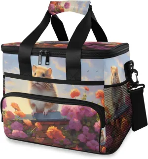 Insulated Cooler Bag 24 Cans Large Capacity Lunch Box-Hamster Roof Print Leak Proof with Shoulder Strap for Camping Picnic