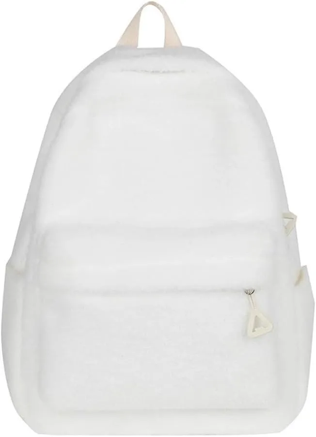 JHTPSLR Small Fuzzy Backpack Soft Plush Mini Backpack Mochila Pequea Cute Aesthetic Lightweight Casual Daypack (White)