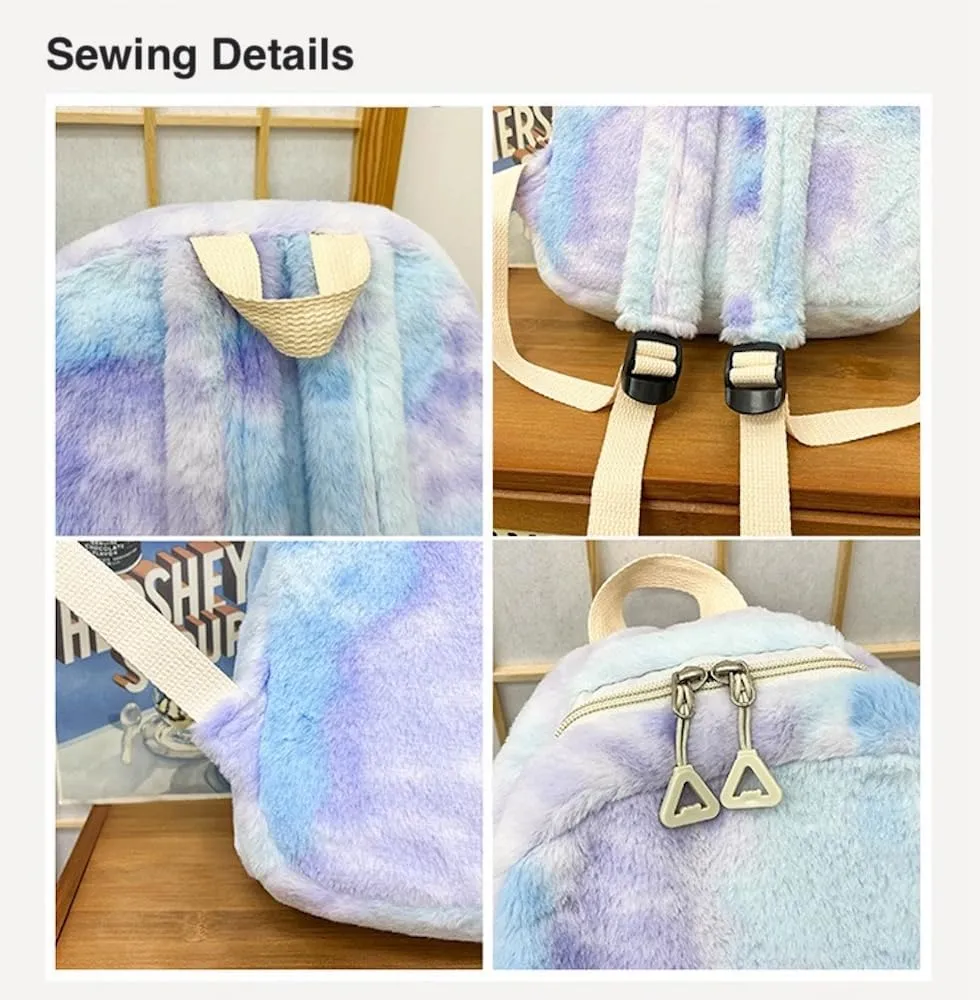 JHTPSLR Small Fuzzy Backpack Soft Plush Mini Backpack Mochila Pequea Cute Aesthetic Lightweight Casual Daypack (White)