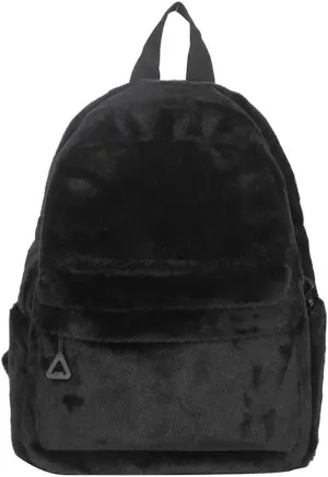 JHTPSLR Small Fuzzy Backpack Solid Furry Backpack Soft Plush Mini Backpack Mochila Pequeña Cute Aesthetic Lightweight Casual Daypack (Black)