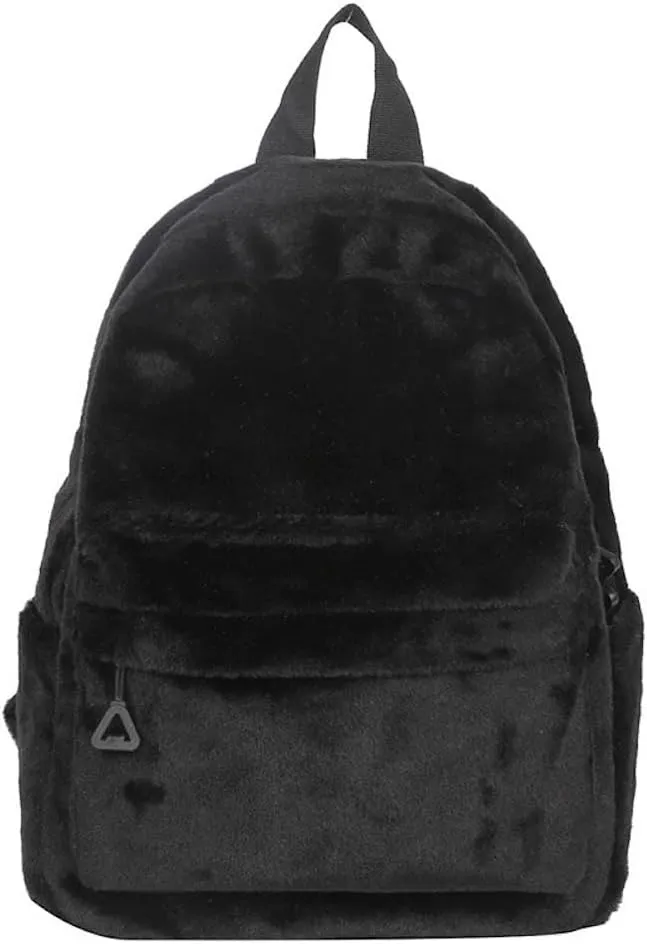 JHTPSLR Small Fuzzy Backpack Solid Furry Backpack Soft Plush Mini Backpack Mochila Pequeña Cute Aesthetic Lightweight Casual Daypack (Black)