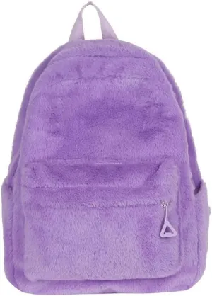 JHTPSLR Small Fuzzy Backpack Solid Furry Backpack Soft Plush Mini Backpack Mochila Pequeña Cute Aesthetic Lightweight Casual Daypack (Magic Purple)