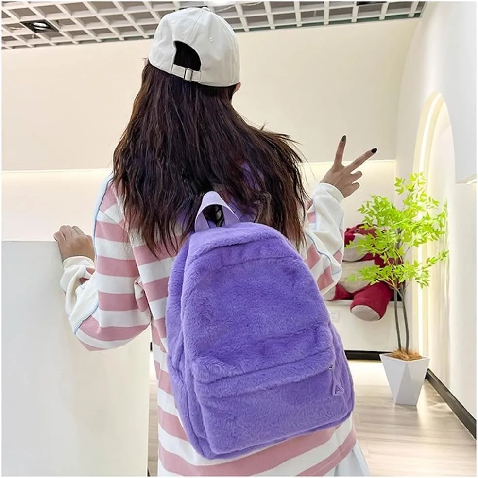 JHTPSLR Small Fuzzy Backpack Solid Furry Backpack Soft Plush Mini Backpack Mochila Pequeña Cute Aesthetic Lightweight Casual Daypack (Magic Purple)