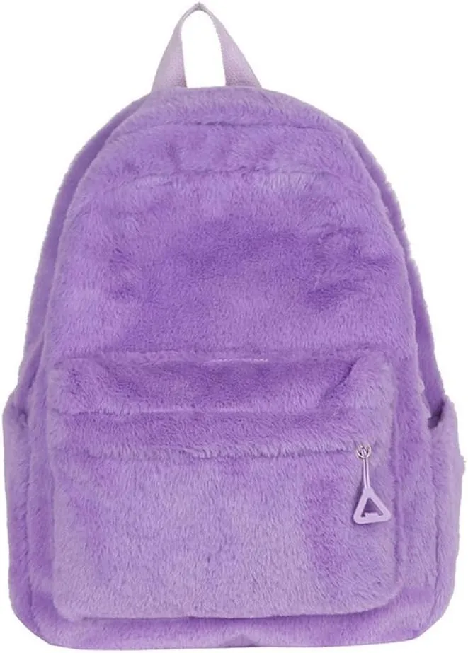 JHTPSLR Small Fuzzy Backpack Solid Furry Backpack Soft Plush Mini Backpack Mochila Pequeña Cute Aesthetic Lightweight Casual Daypack (Magic Purple)