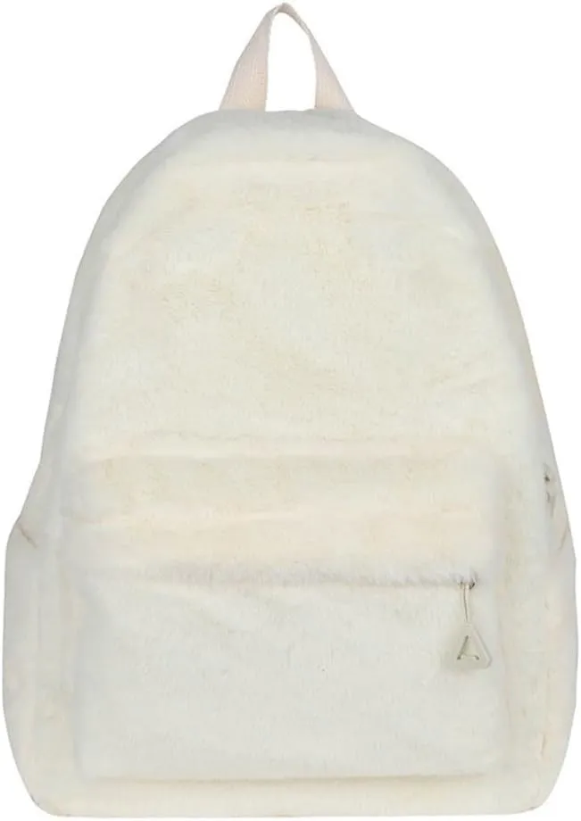 JHTPSLR Small Fuzzy Backpack Solid Furry Soft Plush Mini Backpack Mochila Pequea Cute Aesthetic Lightweight Casual Daypack (Beige)